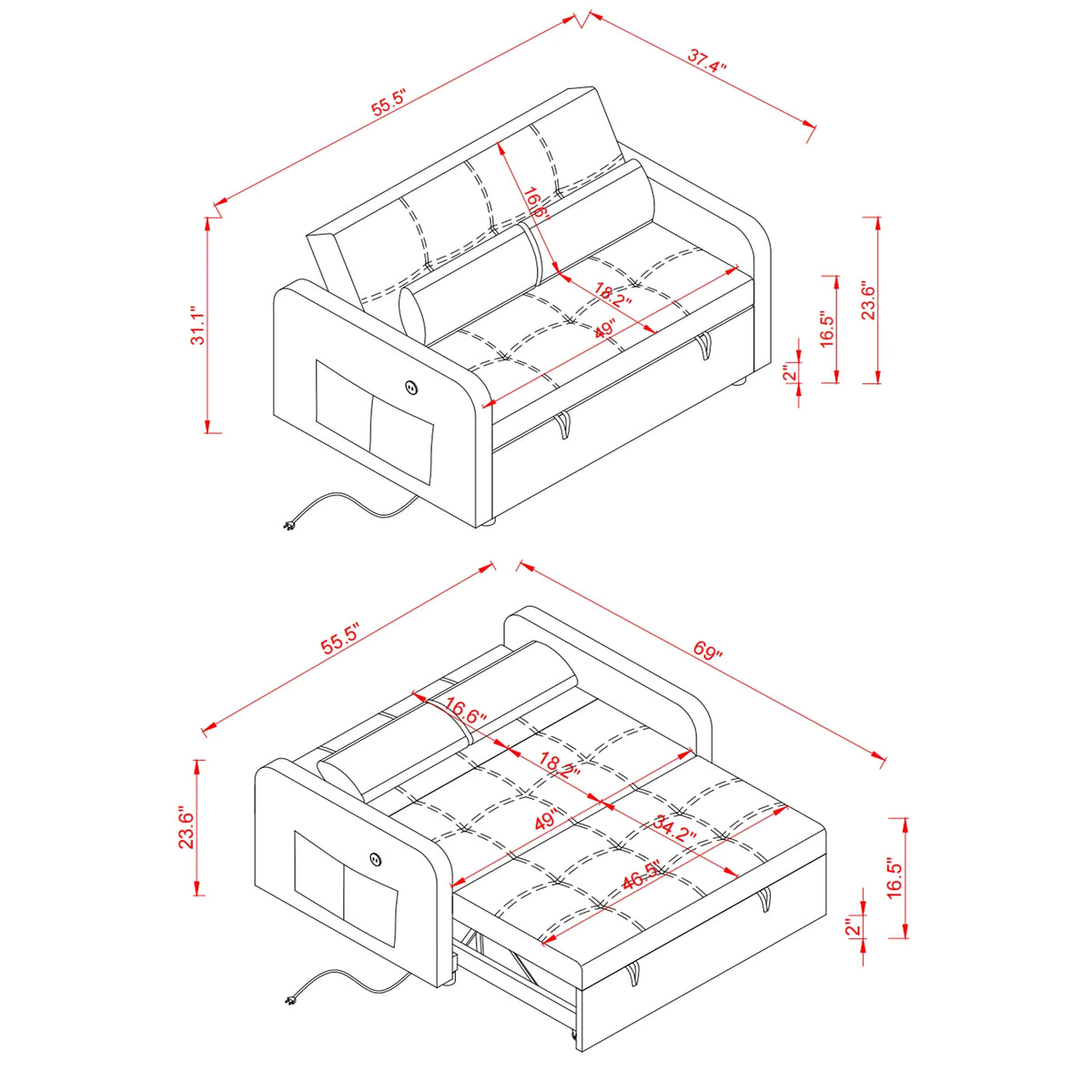 Velvet Pull Out Convertible Sofa Bed S8691