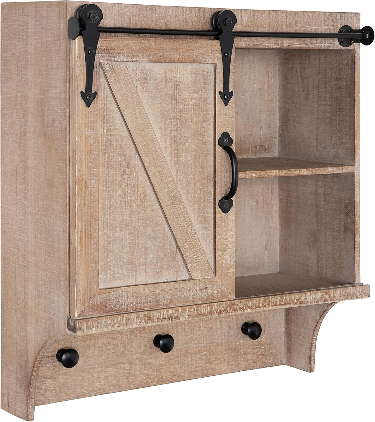 White Farmhouse Cabinet Wall Organizer with Sliding Barn Door and 3 Knobs V859