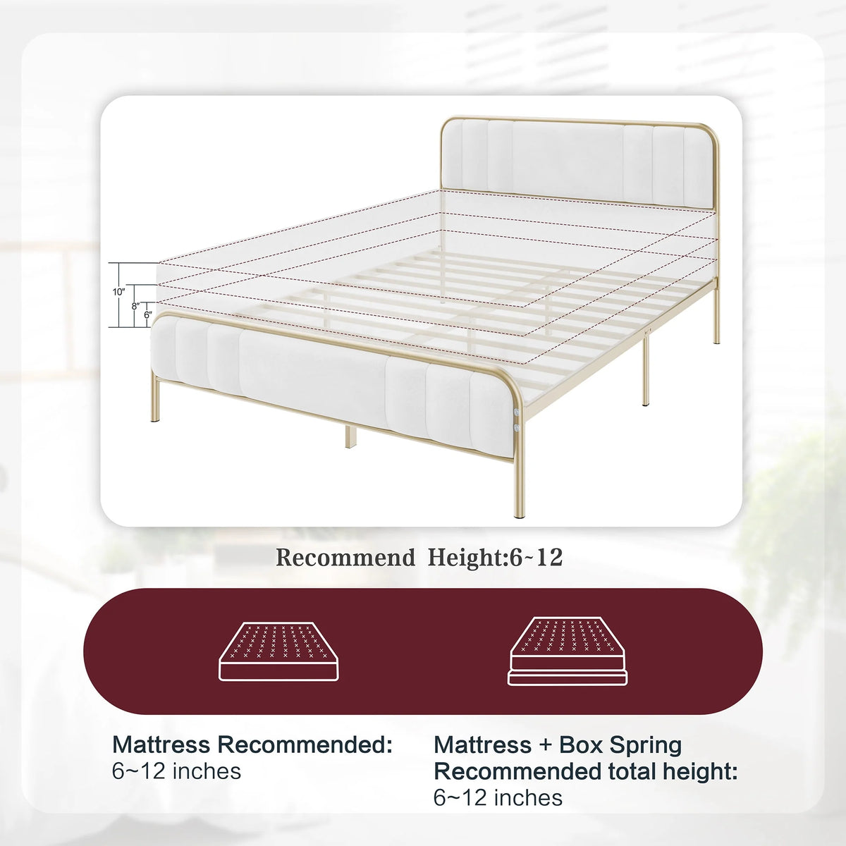 Gold Queen Size Velvet Fabric Headboard Metal Platform Bed E146466
